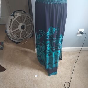 Susan Graver liquid knit blue/teal maxi skirt